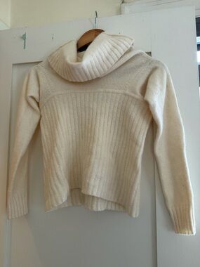 bebe Cream Ribbed Cowl Neck Sweater